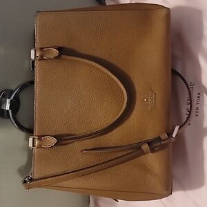 kate spade Pebbled Leather Satchel in Camel Brown